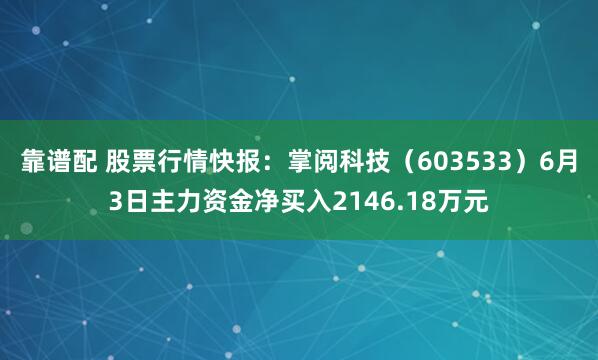 靠谱配 股票行情快报：掌阅科技（603533）6月3日主力资金净买入2146.18万元