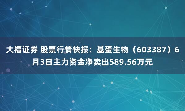 大福证券 股票行情快报：基蛋生物（603387）6月3日主力资金净卖出589.56万元
